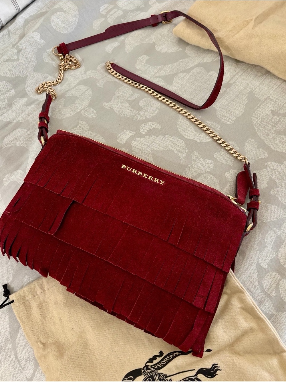 ⭐️Burberry Red Suede Fringe Crossbody Bag